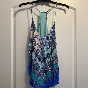 Blue printed tank top with pointed front